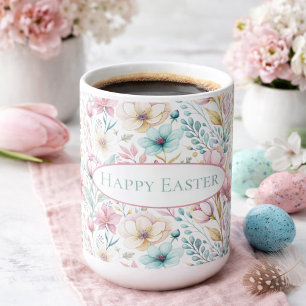 Caneca De Café Arte Floral de Páscoa Pastel com Flores de Primave