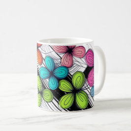 Caneca De Café Arte Floral de Portas Vibrantes - Modo Colorido