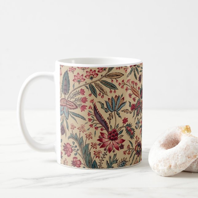 Caneca De Café Arte Floral de Tapeçaria em Bordado (Com Donut)
