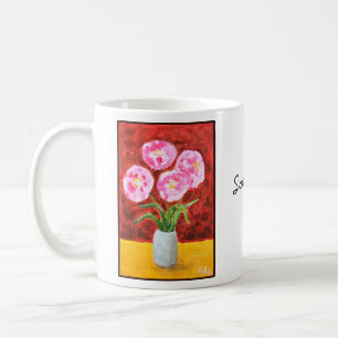 Caneca De Café Arte Floral Desenhada à Mão com Nome Personalizado