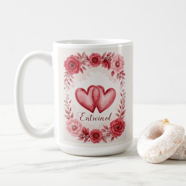 Caneca De Café Arte Floral Romântica Entusiasmada (Com Donut)