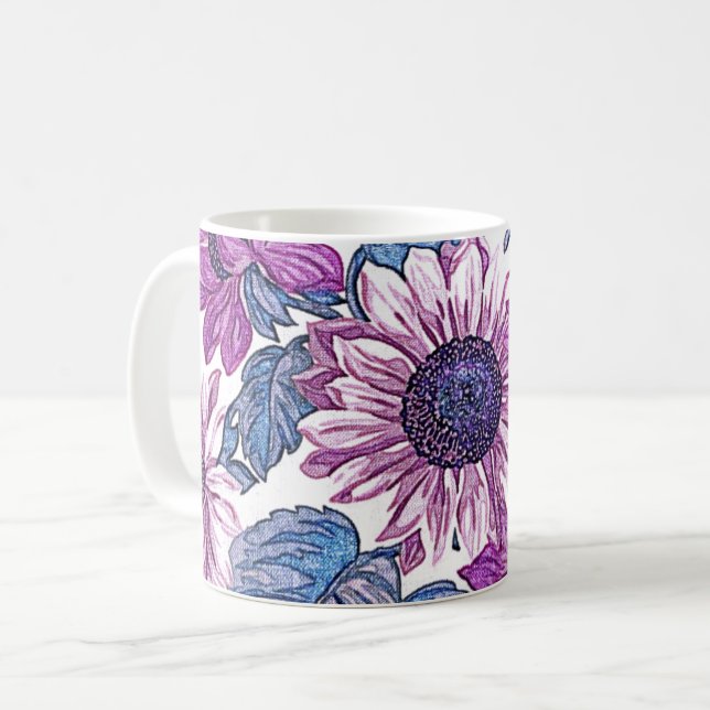Caneca De Café Arte Floral Roxa (Frente Esquerda)