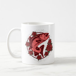 Caneca De Café Arte Floral Vintage de Truta Marrom Alemã