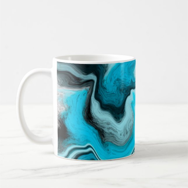 Caneca De Café Arte Fluida Azul, Preta e Branca (Esquerda)