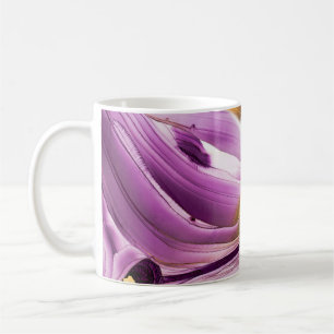 Caneca De Café Arte fluida, textura dourada lilás marmoreada.