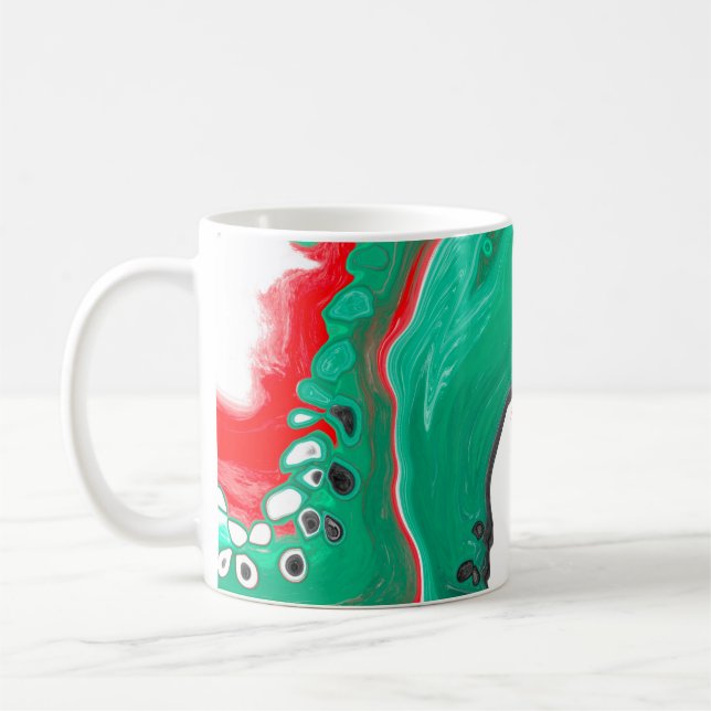 Caneca De Café Arte Fluida Vermelha, Verde, Preta e Branca (Esquerda)