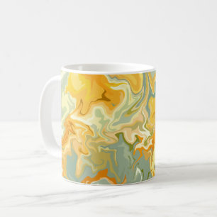 Caneca De Café Arte Fluido Abstrato em Amarelo, Laranja e Verde