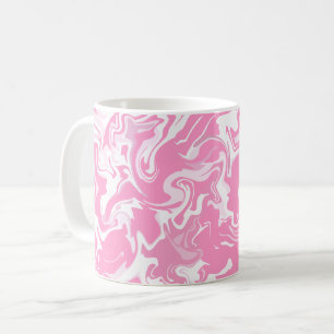 Caneca De Café Arte Fluido Abstrato em Rosa e Branco 