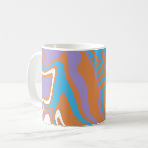 Caneca De Café Arte Fluido de Laranja, Roxo, Azul e Branco Girand