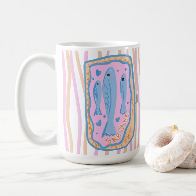 Caneca De Café Arte Fofo de Sardinha (Com Donut)