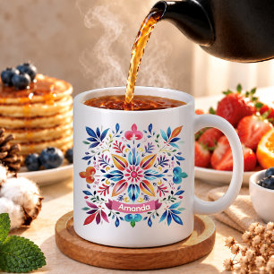 Caneca De Café Arte folclórica festiva monograma floral Natal