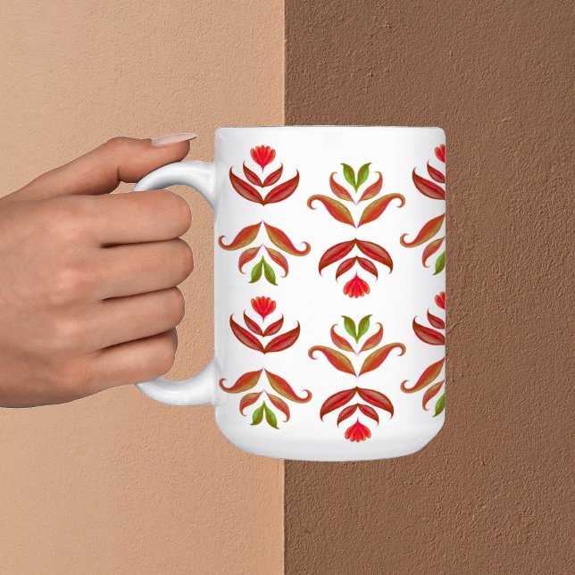 Caneca De Café Arte Foliar Branca e Castanha Floral Elegante Russ (Criador carregado)