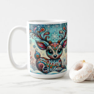 Caneca De Café Arte Foliar de Natal Whimsical Big Eyes