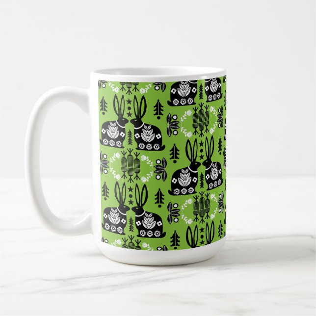 Caneca De Café Arte Foliar Nórdica Escandinava do Coelho (Esquerda)