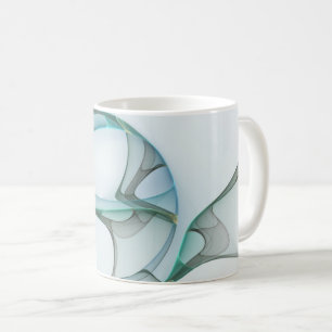 Caneca De Café Arte fractal abstrata moderna azul turquesa cinza