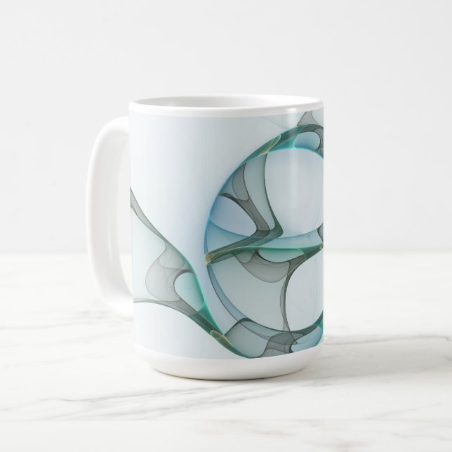 Caneca De Café Arte Fractal Abstrata Moderna Azul Turquesa Cinza (Frente Esquerda)