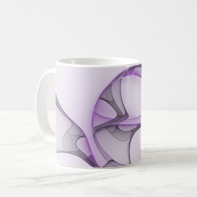 Caneca De Café Arte Fractal Abstrata Moderna Lavanda Cinza (Frente Esquerda)