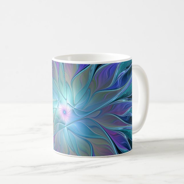 Caneca De Café Arte Fractal Abstrato de Sonho Roxo Azul (Frente Esquerda)