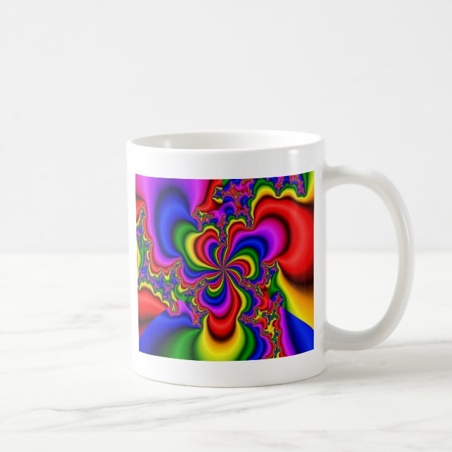 Caneca De Café arte fractal da roda do arco-íris (Direita)