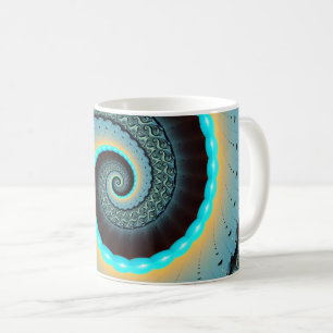 Caneca De Café Arte Fractal Espiral Azul Turquesa Laranja Abstrat