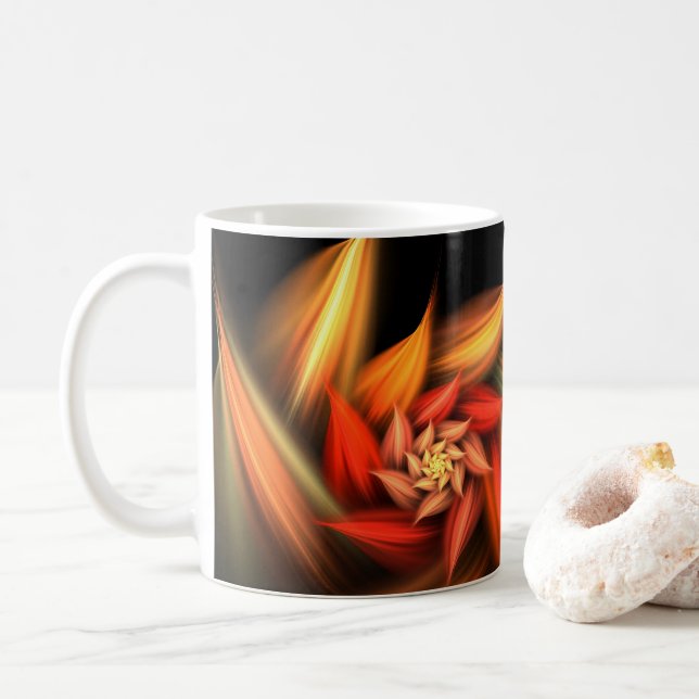 Caneca De Café Arte Fractal Floral (Com Donut)
