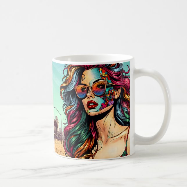Caneca De Café Arte Fracturada | Mulher Abstrata na Praia (Direita)