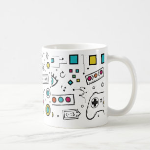 Caneca De Café Arte Gamer Doodle Tecnologia Legal Padrão de Jogo