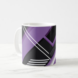 Caneca De Café Arte Geométrica com Formas Roxas, Pretas e Brancas