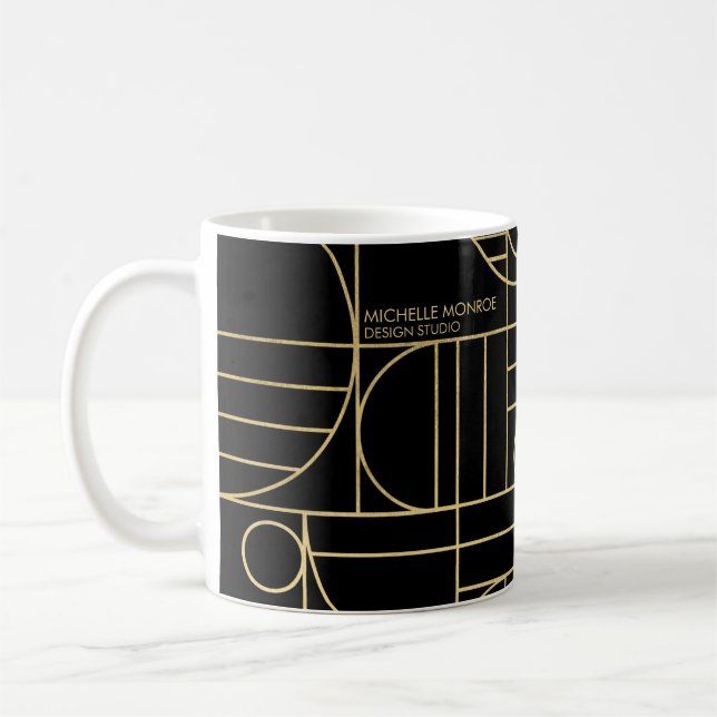 Caneca De Café Arte Geométrica Moderna Deco Faux Dourado/Preto (Esquerda)
