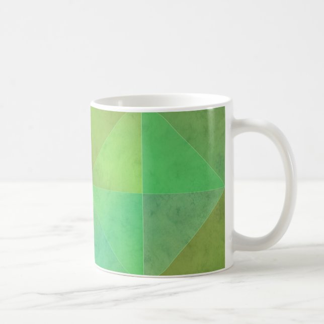 Caneca De Café Arte Geométrica Verde Padrão de Triângulo (Direita)