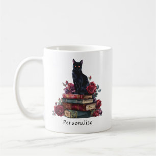 Caneca De Café Arte Gótica Gato Preto Livros Antigos Rosas Carmes
