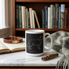 Caneca De Café Arte Gráfica Minimalista de Border Collie em Linha