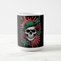 Arte Gráfico Ousado: Crânio com Chapéu-Coco e Rosa