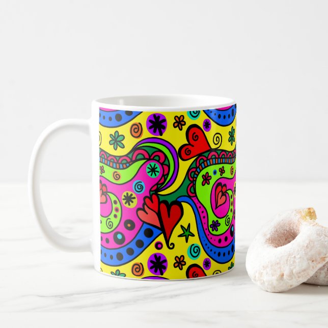 Caneca De Café Arte Legal 70s da Boêmia Pagélica Hippie (Com Donut)