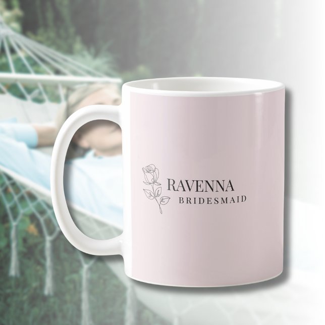 Caneca De Café Arte Linear de Rosa Rosa Luxo com Nome Personaliza (Criador carregado)