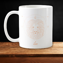 Caneca De Café Arte Linear do Zodíaco de Leão Branco Pêssego