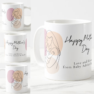 Caneca De Café Arte Linear Minimalista Moderna Mãe e Bebê Dia das