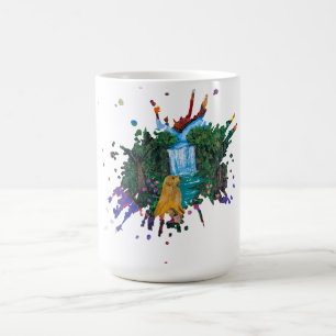 Caneca De Café Arte Manual – Cão junto à Cachoeira