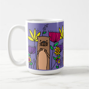 Caneca De Café Arte marinha engraçada em um jardim de flores