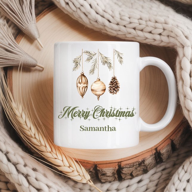 Caneca De Café Arte minimalista nórdica neutra e aconchegante com (Cozy neutral Nordic minimalist art custom name Christmas mug

)