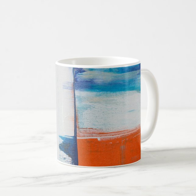 Caneca De Café Arte Moderna Azul e Laranja Abstrata (Frente Esquerda)