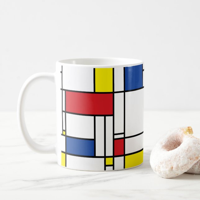 Caneca De Café Arte Moderna De Stijl Geométrica Minimalista Mondr (Com Donut)