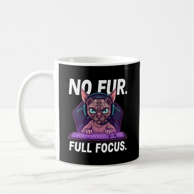 Caneca De Café Arte Neon de Gato Gamer Sphynx Focado (Esquerda)