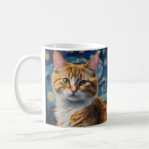 Caneca De Café Arte noturna estrelada com um gato