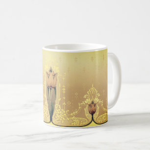 Caneca De Café Arte nouveau tulipa floral dourado rosa dourado el