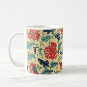 Caneca De Café Arte Nova Antiga Chinoiserie Floral Vermelho Chinê