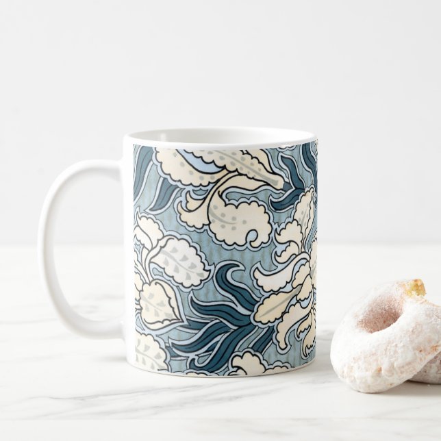 Caneca De Café Arte Nova Antiga, Flores de Íris de Jardim Azul (Com Donut)