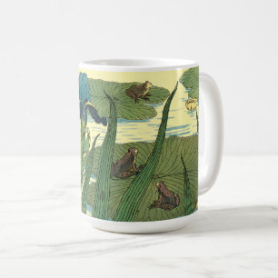 Caneca De Café Arte Nova da Era Vitoriana Rãs em Folhas de Nenúfa