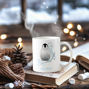Caneca De Café Arte Nova de Pinguim de Inverno Caprichoso Flocos