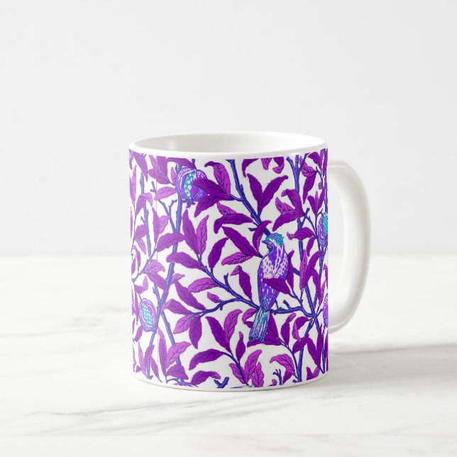 Caneca De Café Arte Nova Pássaro & Romã, Roxo Âmbar (Frente Esquerda)
